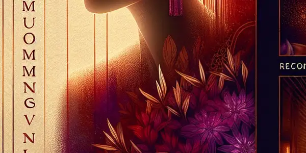 A seductive movie poster featuring an alluring woman in a luxurious, intimate setting with rich colors and soft lighting.