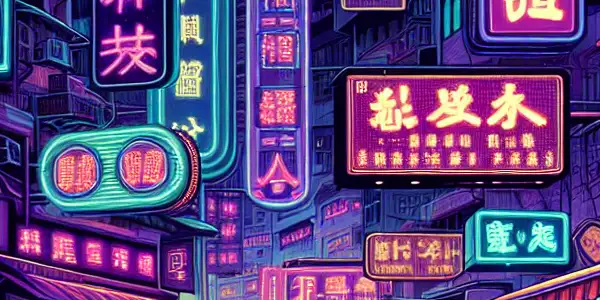 Vibrant night scene of Hong Kong Island showcasing adult entertainment culture with neon lights, diverse characters, and artistic influences.