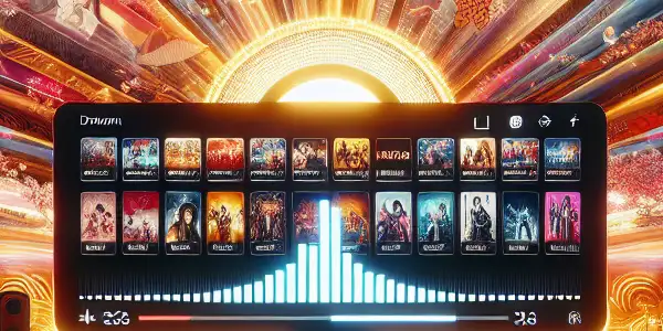 A stylish, dimly-lit room featuring a high-tech computer displaying vibrant thumbnails of adult entertainment content.