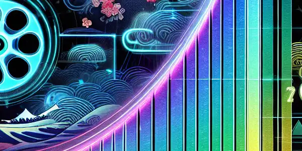 A digital landscape illustrating Japanese AV downloading guidelines, featuring a download bar, film icons, and safety symbols.